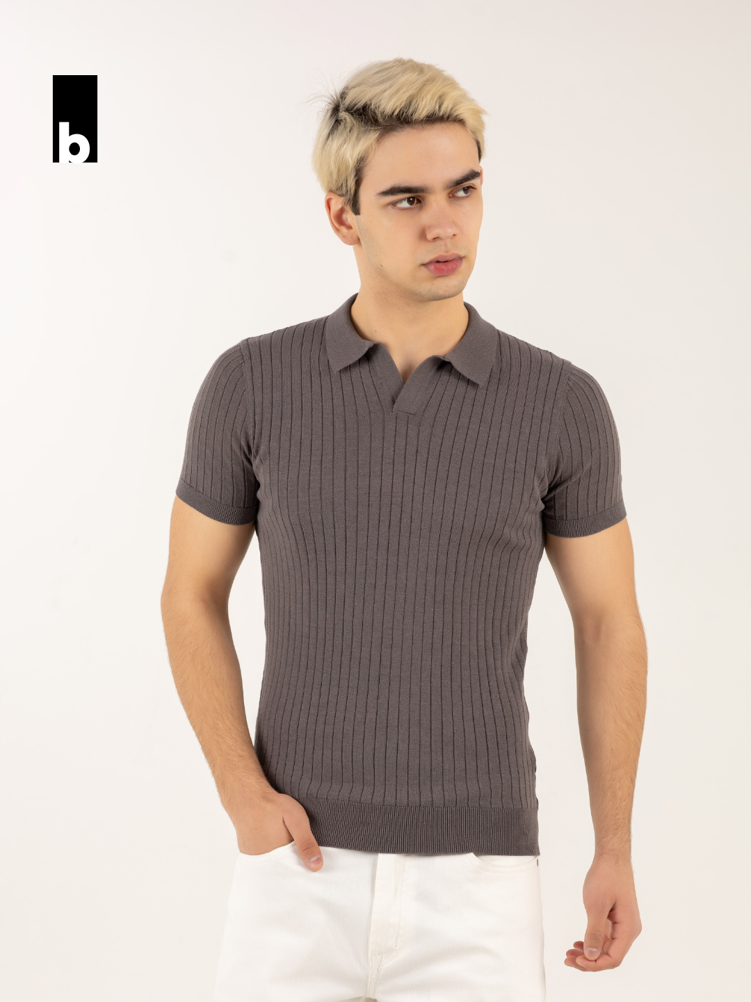 Gray knitted polo “Ribana” with an “Old Money” collar