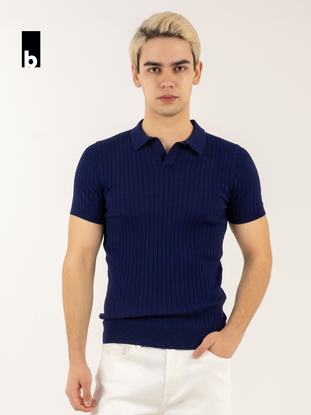 Dark blue knitted polo “Ribana” with an “Old Money” collar