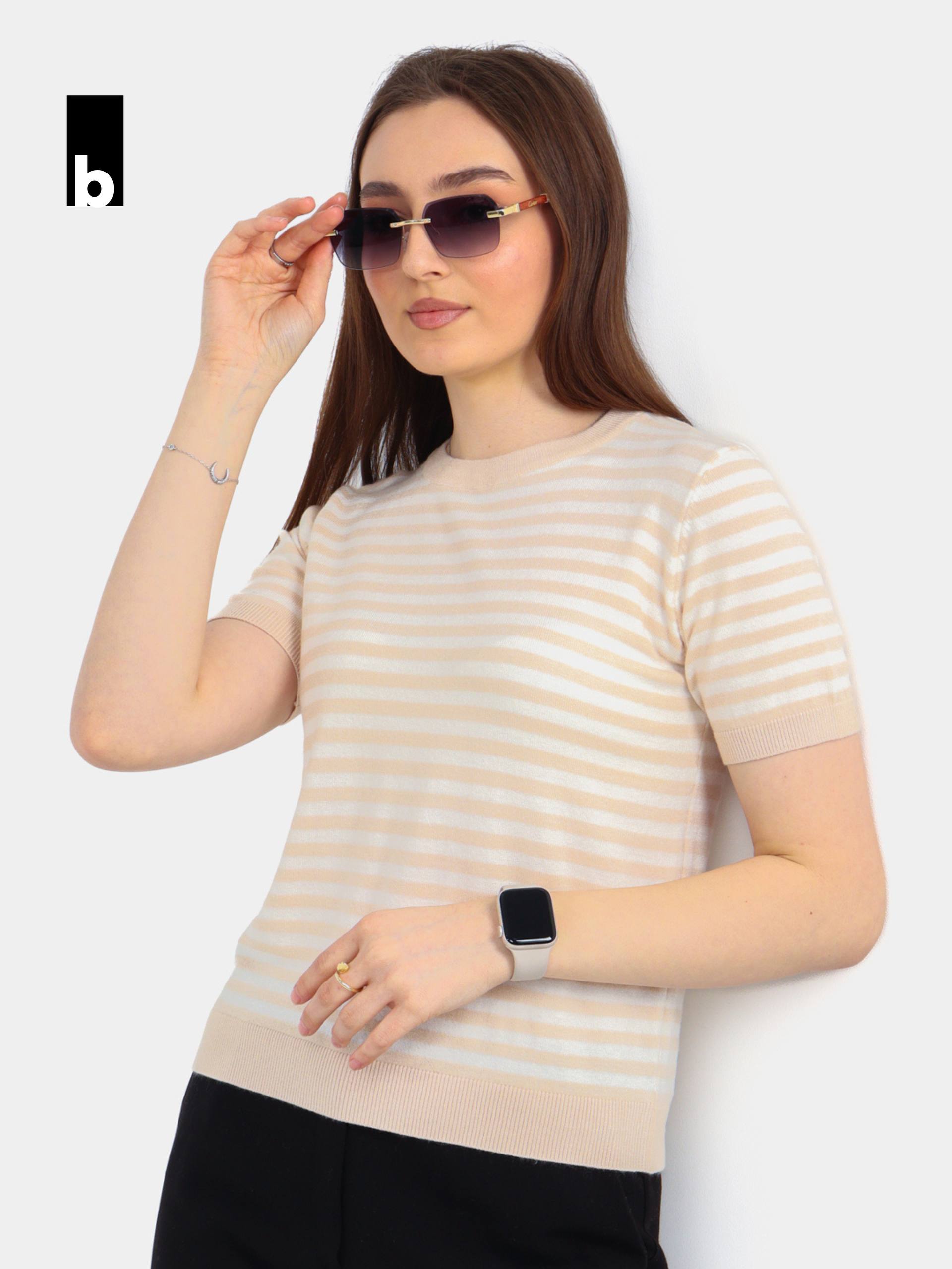 Striped knitted T-shirt (beige & white)