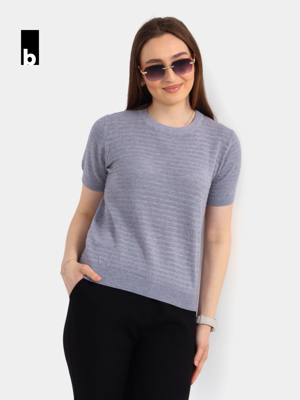Gray knitted T-shirt with a delicate openwork texture